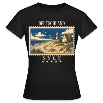Deutschland Sylt Vintage Reisemarke - Frauen T-Shirt - Schwarz - Vorne - AI Model Female 172 dark (172cm)