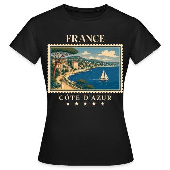 Frankreich Côte d’Azur Vintage Reisemarke - Frauen T-Shirt - Schwarz - Vorne - AI Model Female 172 dark (172cm)