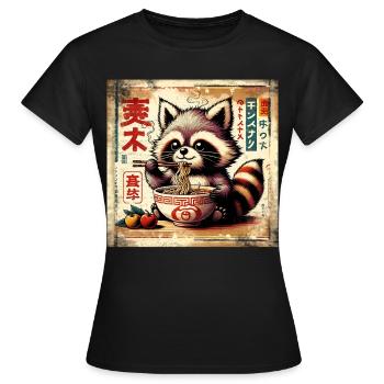 Waschbär Ramen Vintage Poster Style - Frauen T-Shirt - Schwarz - Vorne - AI Model Female 172 dark (172cm)