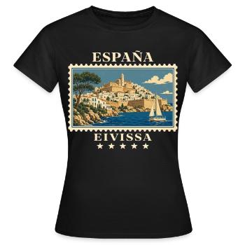 Spanien Eivissa Vintage Reisemarke - Frauen T-Shirt - Schwarz - Vorne - AI Model Female 172 dark (172cm)