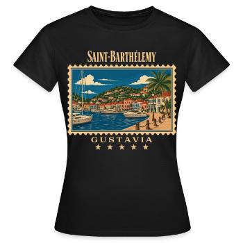 Saint-Barthélemy Gustavia Vintage Reisemarke - Frauen T-Shirt - Schwarz - Vorne - AI Model Female 172 dark (172cm)