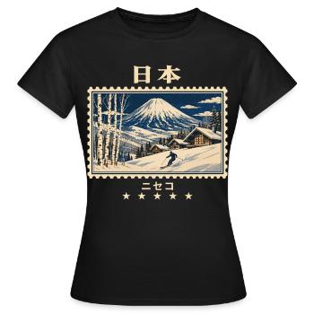 Japan Niseko Vintage Reisemarke - Frauen T-Shirt - Schwarz - Vorne - AI Model Female 172 dark (172cm)
