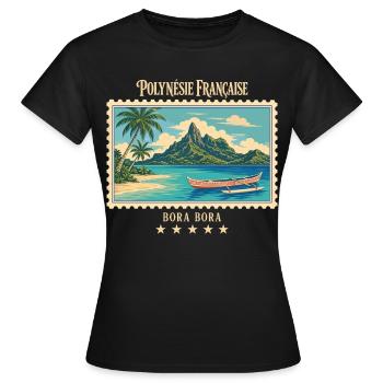 Polynesien Bora Bora Vintage Reisemarke - Frauen T-Shirt - Schwarz - Vorne - AI Model Female 172 dark (172cm)