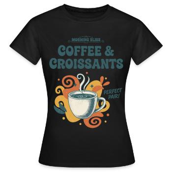 Petit-déjeuner, bonheur du matin, café et croissants - T-shirt Femme - noir - Devant - AI Model Female 172 dark (172cm)