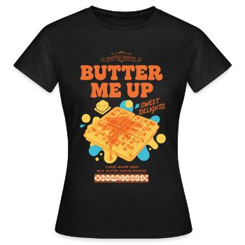 Breakfast Butter Me Up Funny Brunch Coffee Bacon - Women's T-Shirt - black - Front - AI Model Female 172 dark (172cm)