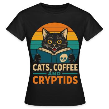 Chats, Café et Cryptides - T-shirt Femme - noir - Devant - AI Model Female 172 dark (172cm)