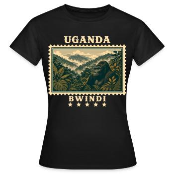 Marque de voyage vintage Uganda Bwindi - T-shirt Femme - noir - Devant - AI Model Female 172 dark (172cm)