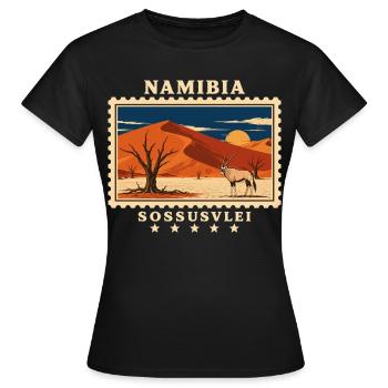 Marque de voyage vintage Namibia Sossusvlei - T-shirt Femme - noir - Devant - AI Model Female 172 dark (172cm)