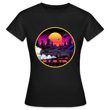 Design de voitures de sport rétro cyberpunk des années 80 surpassées - T-shirt Femme - noir - Devant - AI Model Female 172 dark (172cm)
