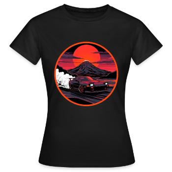 Retro 90er JDM Mt Fuji Smoke Drift Auto-Kunst - Frauen T-Shirt - Schwarz - Vorne - AI Model Female 172 dark (172cm)