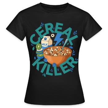 Petit-déjeuner : brunch drôle, café, céréales, nourriture tueuse - T-shirt Femme - noir - Devant - AI Model Female 172 dark (172cm)