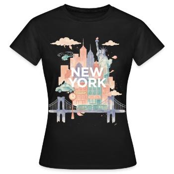 Aquarelle pastel de la skyline de New York - T-shirt Femme - noir - Devant - AI Model Female 172 dark (172cm)