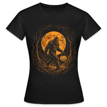 Halloween, Bigfoot, Lune, Citrouille - T-shirt Femme - noir - Devant - AI Model Female 172 dark (172cm)