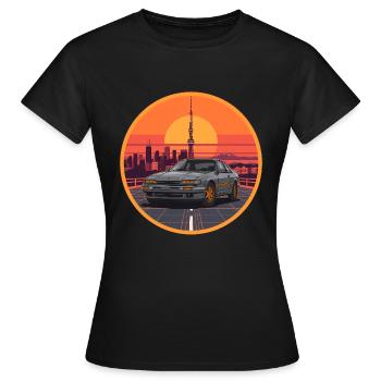 Emblème rétro des années 80 JDM Coupe Tokyo Tower Sunset - T-shirt Femme - noir - Devant - AI Model Female 172 dark (172cm)