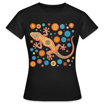 Orange gecko in colorful mosaic style - Women's T-Shirt - black - Front - AI Model Female 172 dark (172cm)