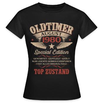 46. Geburtstag Geschenk Mann Oldtimer 1980 August - Frauen T-Shirt - Schwarz - Vorne - AI Model Female 172 dark (172cm)