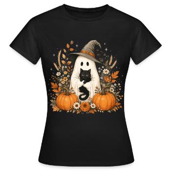 Halloween, Fantôme, Chat Noir - T-shirt Femme - noir - Devant - AI Model Female 172 dark (172cm)
