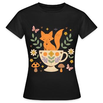 Tasse de Thé Fox Douillette - T-shirt Femme - noir - Devant - AI Model Female 172 dark (172cm)