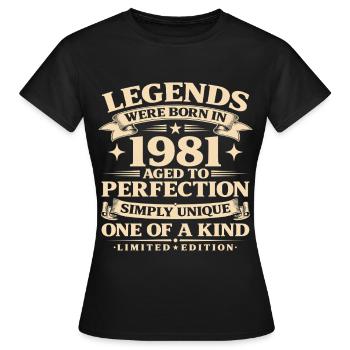 Né en 1981 Simplement unique - T-shirt Femme - noir - Devant - AI Model Female 172 dark (172cm)