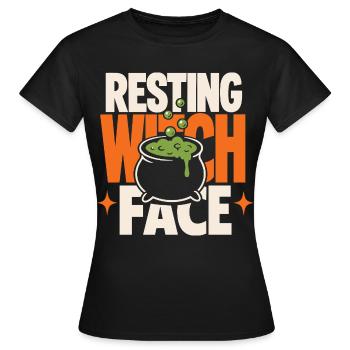 Chaudron au Visage de Sorcière Reposant - T-shirt Femme - noir - Devant - AI Model Female 172 dark (172cm)