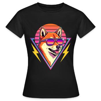 Shiba Inu Retro Kawaii Doge des années 80 - T-shirt Femme - noir - Devant - AI Model Female 172 dark (172cm)