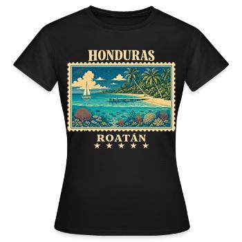 Honduras Roatán Vintage Reisemarke - Frauen T-Shirt - Schwarz - Vorne - AI Model Female 172 dark (172cm)