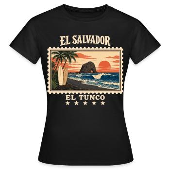 El Salvador El Tunco Vintage Reisemarke - Frauen T-Shirt - Schwarz - Vorne - AI Model Female 172 dark (172cm)