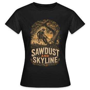 Arboriste, entretien des arbres, sciure et silhouette - T-shirt Femme - noir - Devant - AI Model Female 172 dark (172cm)