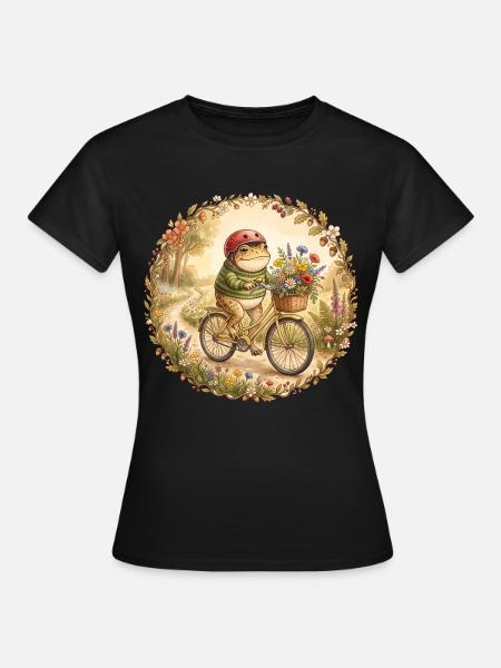 Frosch Fahrrad Cottagecore Natur - Dame-T-shirt - sort