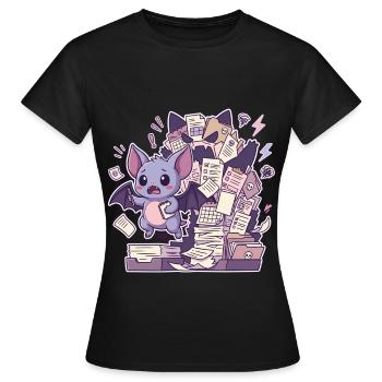 Une chauve-souris mignonne et une montagne de paperasse - T-shirt Femme - noir - Devant - AI Model Female 172 dark (172cm)