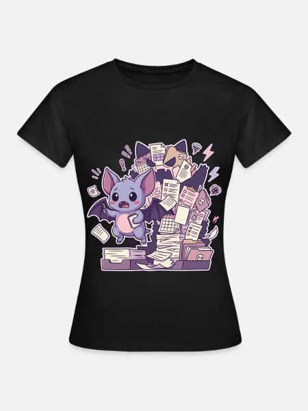 Süße Fledermaus und ein Berg Papierkram - Frauen T-Shirt - Schwarz