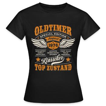 Oldtimer August 1976 - Geburtstag - Geschenk - Frauen T-Shirt - Schwarz - Vorne - AI Model Female 172 dark (172cm)