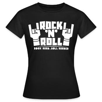 Texte rock’n’roll carré avec des cornes de doigts - T-shirt Femme - noir - Devant - AI Model Female 172 dark (172cm)