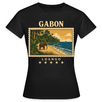 Gabun Loango Vintage Reisemarke - Frauen T-Shirt - Schwarz - Vorne - AI Model Female 172 dark (172cm)