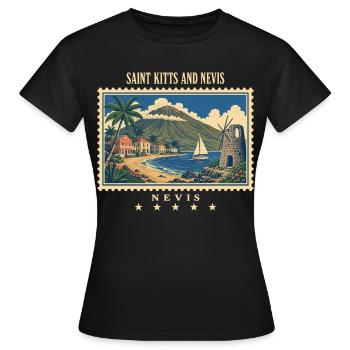 Saint-Kitts et Nevis Marque de voyage vintage Nevis - T-shirt Femme - noir - Devant - AI Model Female 172 dark (172cm)