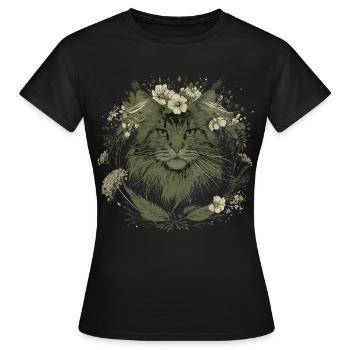 Maine Coon Katze Katzenliebhaber Blumen - Frauen T-Shirt - Schwarz - Vorne - AI Model Female 172 dark (172cm)