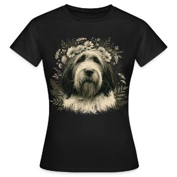 Chien à queue courte fleurs de berger anglais - T-shirt Femme - noir - Devant - AI Model Female 172 dark (172cm)