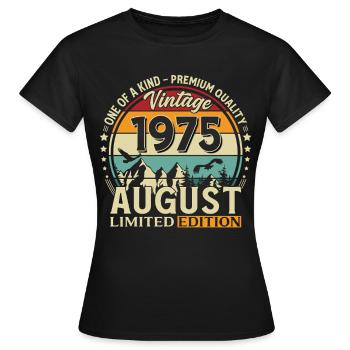 51. Geburtstag Geschenk Mann Original 1975 August - Frauen T-Shirt - Schwarz - Vorne - AI Model Female 172 dark (172cm)