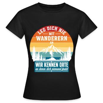 Leg Dich Nie Mit Wanderern An Retro - Frauen T-Shirt - Schwarz - Vorne - AI Model Female 172 dark (172cm)
