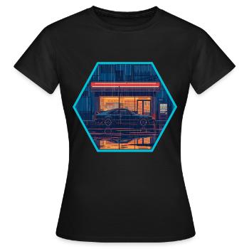 Emblème rétro JDM Hatchback Neon Konbini Hex des années 80 - T-shirt Femme - noir - Devant - AI Model Female 172 dark (172cm)