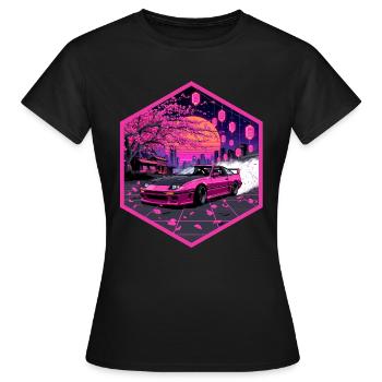 Retro 90er JDM S13 Sakura Lanterns Hex-Emblem - Frauen T-Shirt - Schwarz - Vorne - AI Model Female 172 dark (172cm)