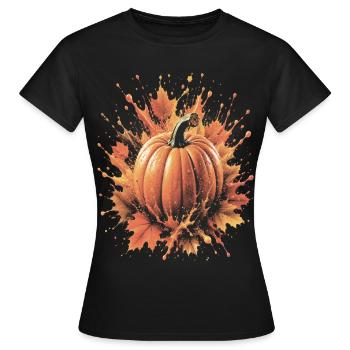 Citrouille Automne Splash Art Feuille Erable - T-shirt Femme - noir - Devant - AI Model Female 172 dark (172cm)