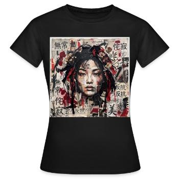 Japanese Collage Art Asia Punk Samuraifrau Collage - Frauen T-Shirt - Schwarz - Vorne - AI Model Female 172 dark (172cm)