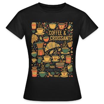Petit-déjeuner, café, croissants, repas drôles de brunch - T-shirt Femme - noir - Devant - AI Model Female 172 dark (172cm)