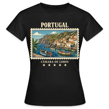 Portugal Câmara de Lobos Vintage Reisemarke - Frauen T-Shirt - Schwarz - Vorne - AI Model Female 172 dark (172cm)