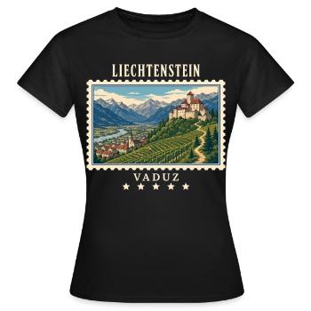 Liechtenstein Vaduz Vintage Reisemarke - Frauen T-Shirt - Schwarz - Vorne - AI Model Female 172 dark (172cm)