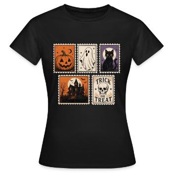 Halloween Spooky Stamps Fantôme Chat Fantôme - T-shirt Femme - noir - Devant - AI Model Female 172 dark (172cm)