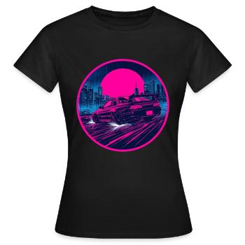 Retro 90er JDM Coupé Rainy Neon Cyber City Emblem - Frauen T-Shirt - Schwarz - Vorne - AI Model Female 172 dark (172cm)