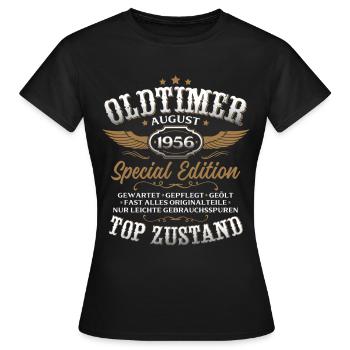 70. Geburtstag Geschenk Mann Oldtimer August 1956 - Frauen T-Shirt - Schwarz - Vorne - AI Model Female 172 dark (172cm)