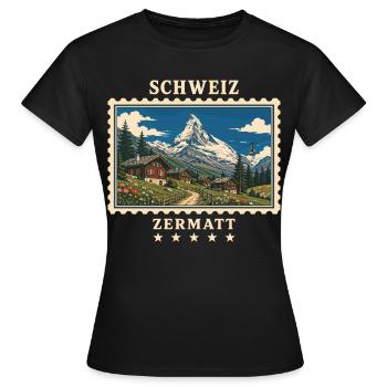 Schweiz Zermatt Vintage Reisemarke - Frauen T-Shirt - Schwarz - Vorne - AI Model Female 172 dark (172cm)